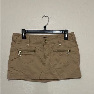 Y2K Express Tan Khaki Mini Zipped Pockets Women's Skirt Trendy 2000’s